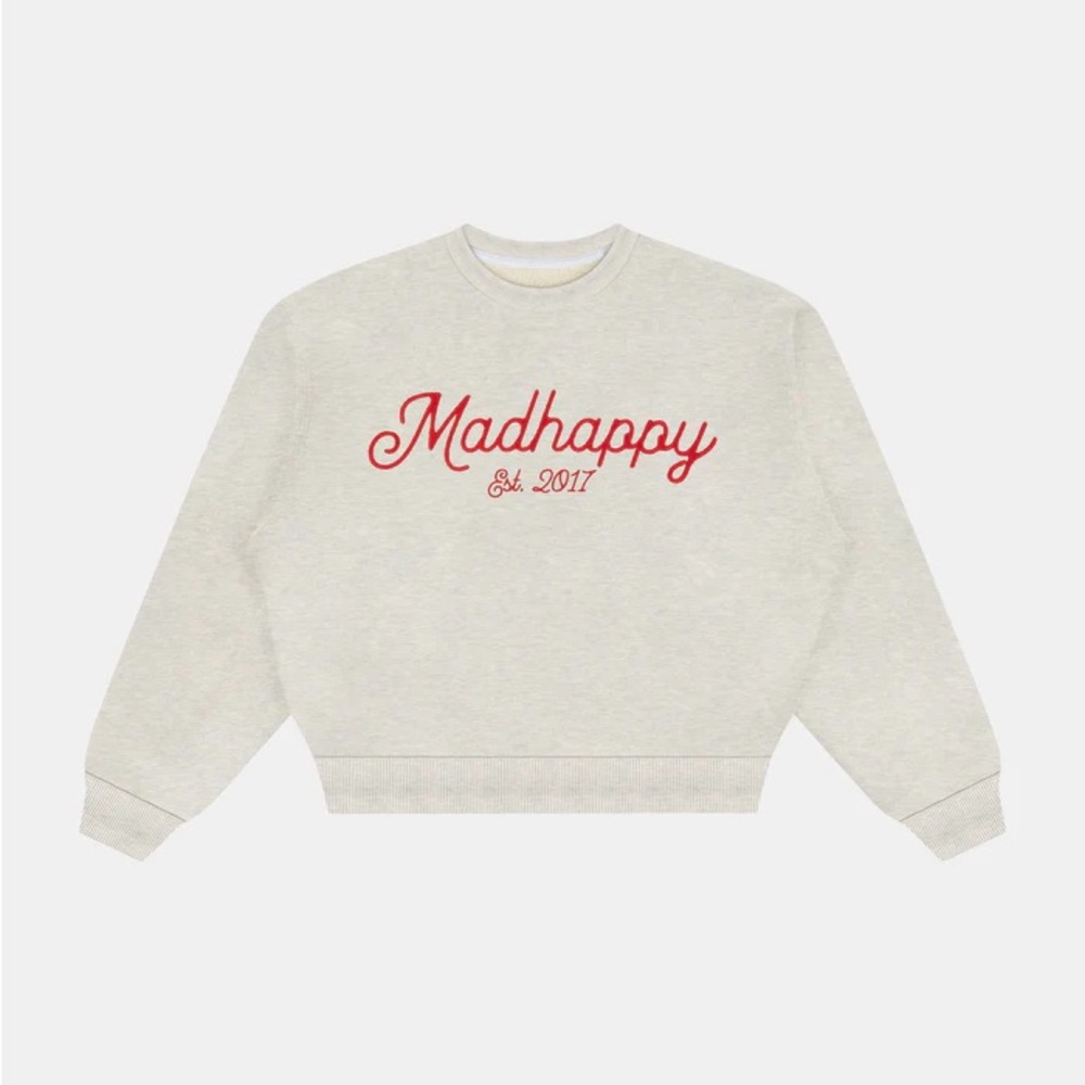 Madhappy Cream Crewneck Sweater with Red Logo